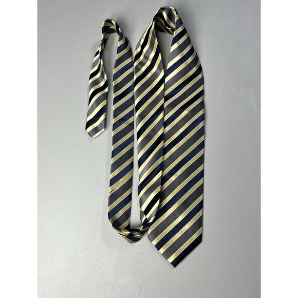 Bergamo New York Tie Yellow Blue Striped Mens Handmade Necktie 3 1/4" x 57" - Picture 2 of 9